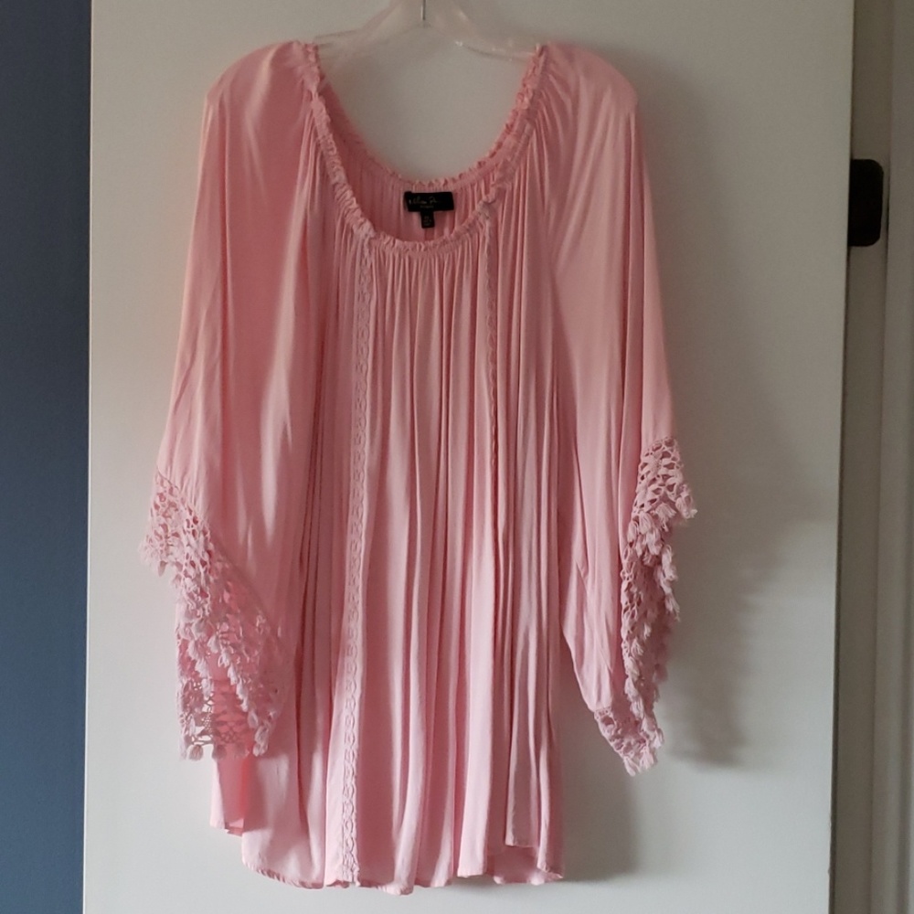 3X Beautiful Pink Blouse with Bell Sleeves